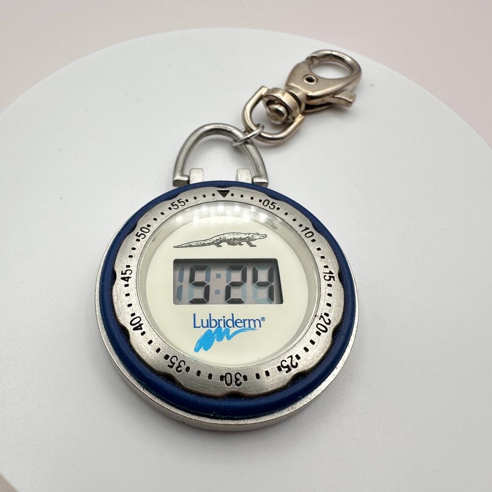 Vintage 80s Lubriderm Alligator Gator Digital Watch Fob Keychain Jewelry